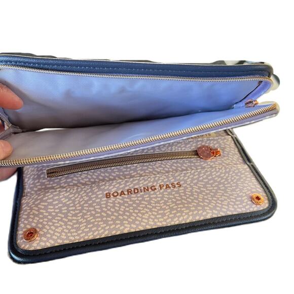 Travel Wallet in Navy Blue with Gold Accents - Picture 4 of 5